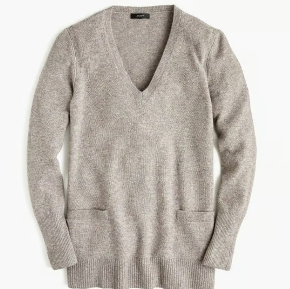 J. crew V-Neck Grey Tunic Sweater Front Pockets Soft Yarn Alpaca Academia Sz L - Picture 1 of 8